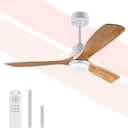 52 Inch Outdoor Ceiling Fan with Lights and Remote, 3 Blade Wood Ceiling Fan with Light,3CCT Dimmable, Indoor Outdoor Ceiling Fan for Patio Bedroom Living Room, Quiet Reversible DC Motor