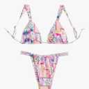 Generic Women's High Waisted Bikini Set Floral Print Spaghetti Strap Smocked Wireless Bathing Suit Swimsuit 2 Piece Set, M