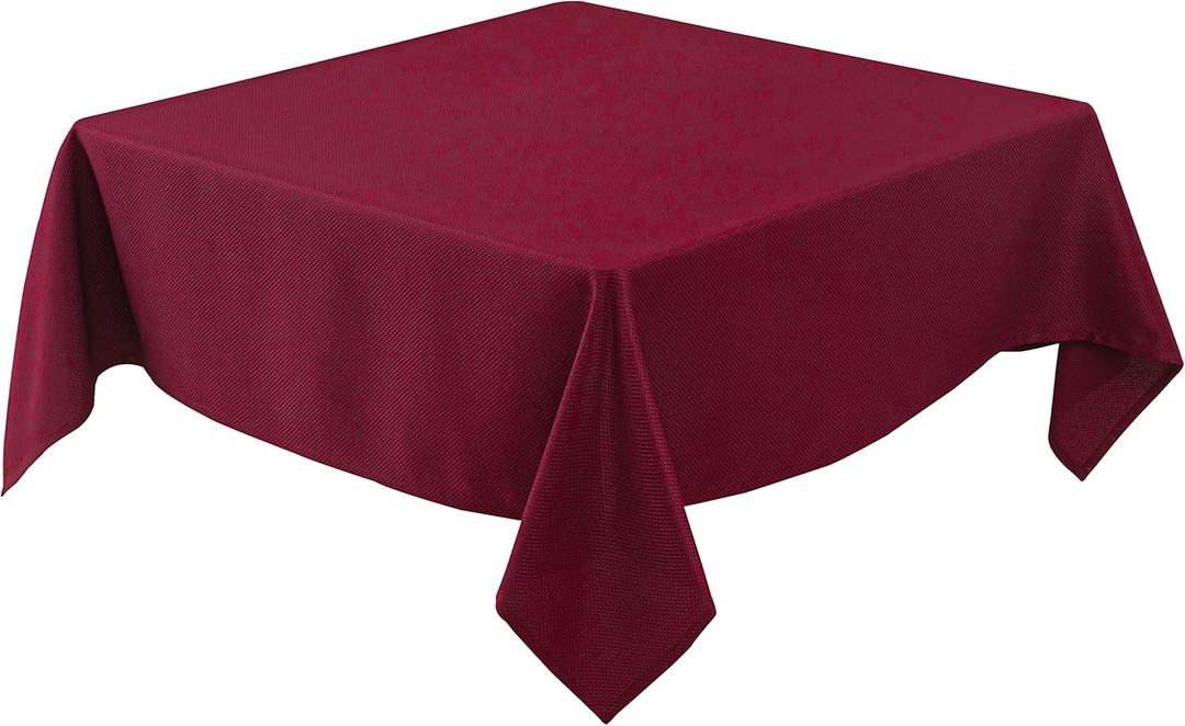 Biscaynebay Textured Fabric Christmas Square Table Cloth 70x70 Inch, Burgundy Water Resistant Tablecloths for Dining, Kitchen, Wedding, Parties etc. Machine Washable