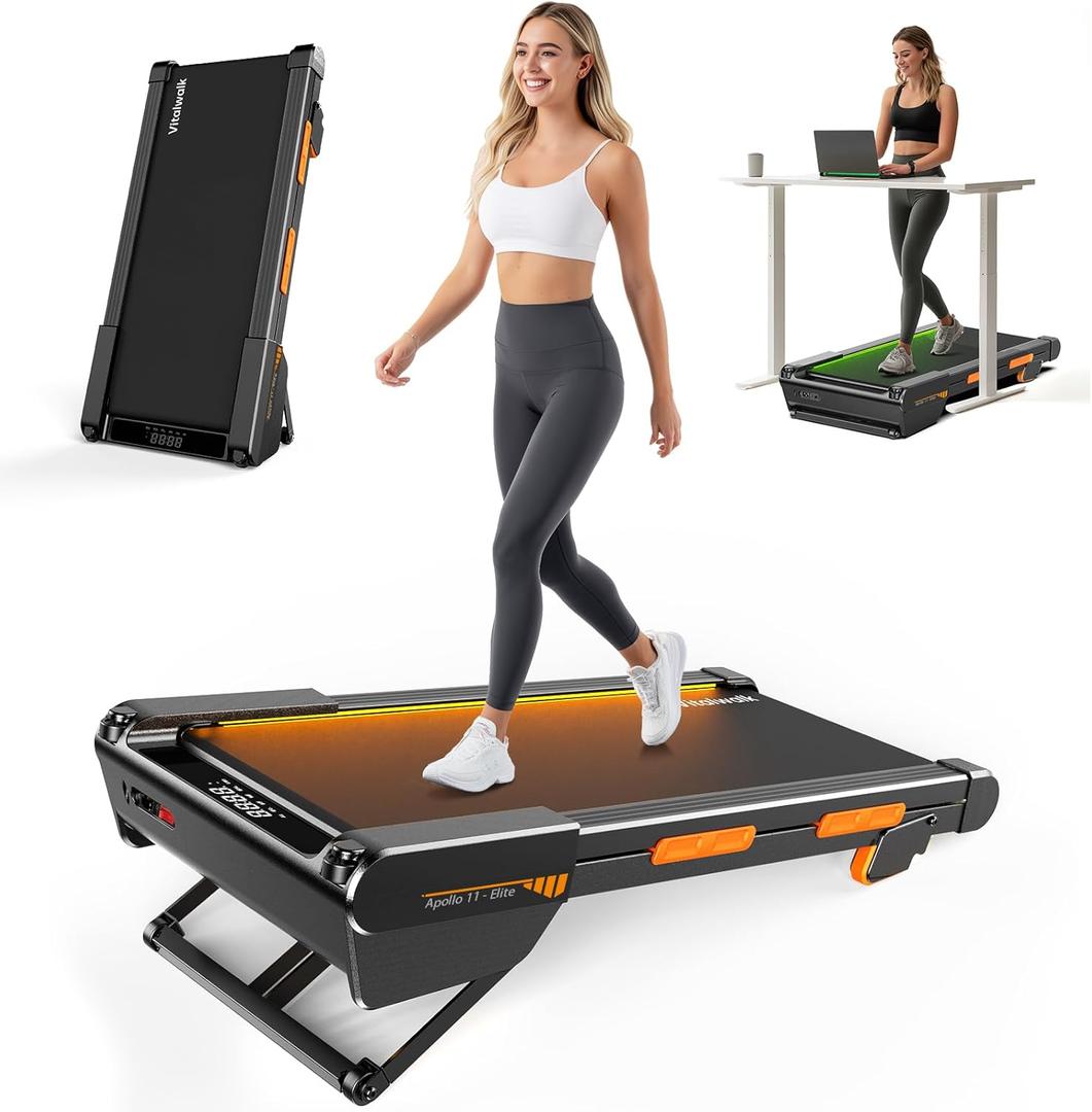 Walking Pad Treadmill with Auto Incline, Vitalwalk Wide Full Deck, 400lbs/350lbs Capacity, Portable Under Desk Treadmills for Home Office, 3.0HP Brushless, Vertical Space-Saving, Ambient Light