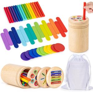 Montessori Toys for 3 4 5 Year Old, 3 in 1 Wooden Color Sorting Toys, Preschool Learning Activities Fine Motor Skills Sensory Toys for Toddlers
