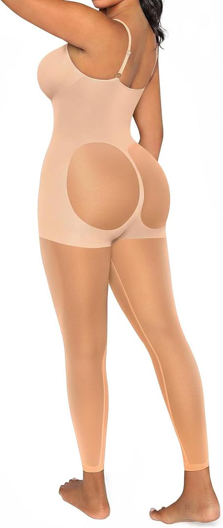 SHAPELLX Full Body Shapewear for Women Tummy Control Sheer Footless Pantyhose Compression Tights Body Shaper Bodysuit (Small, Nude)