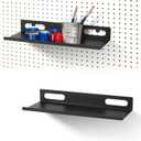 Metal Pegboard Shelf Set - 2Pack 11.7" Peg Board Shelving Racks Black Accessories Display Trays Tool Tiered Shelves for Office Craft Garage Kitchen Bathroom Pegboard Organization System (Medium)