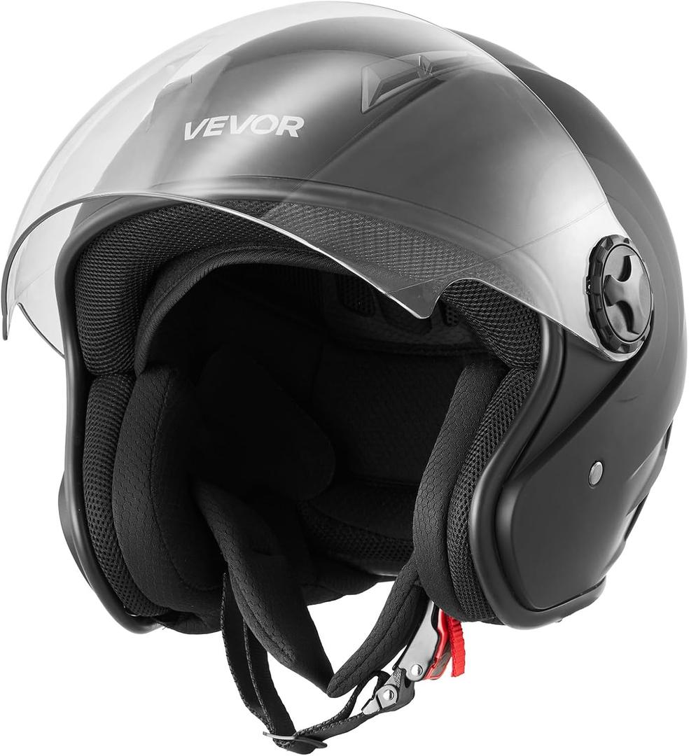 VEVOR Motorcycle Helmet, 3/4 Open Face, Adult Motocross Dirt Bike Helmet with Clear Visor, Comfortable Motorbike Racing Street with Detachable Liner for Men & Women, DOT Approved L
