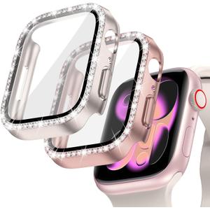 Goton 2-Pack Bling Case for Apple Watch Series 11/10 Screen Protector 42mm, Women Glitter Diamond Rhinestone Bumper Face Cover for iWatch Accessories 42 mm (StarlightRose Gold)