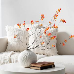 Artificial Ficus Branches 4PCS Artificial Eucalyptus Stems Fake Ficus Branches Faux Plants Greenery Leaves Filler Vase for Home Decor Green Twig Leaf Office Wedding Decoration 35.4" Orange