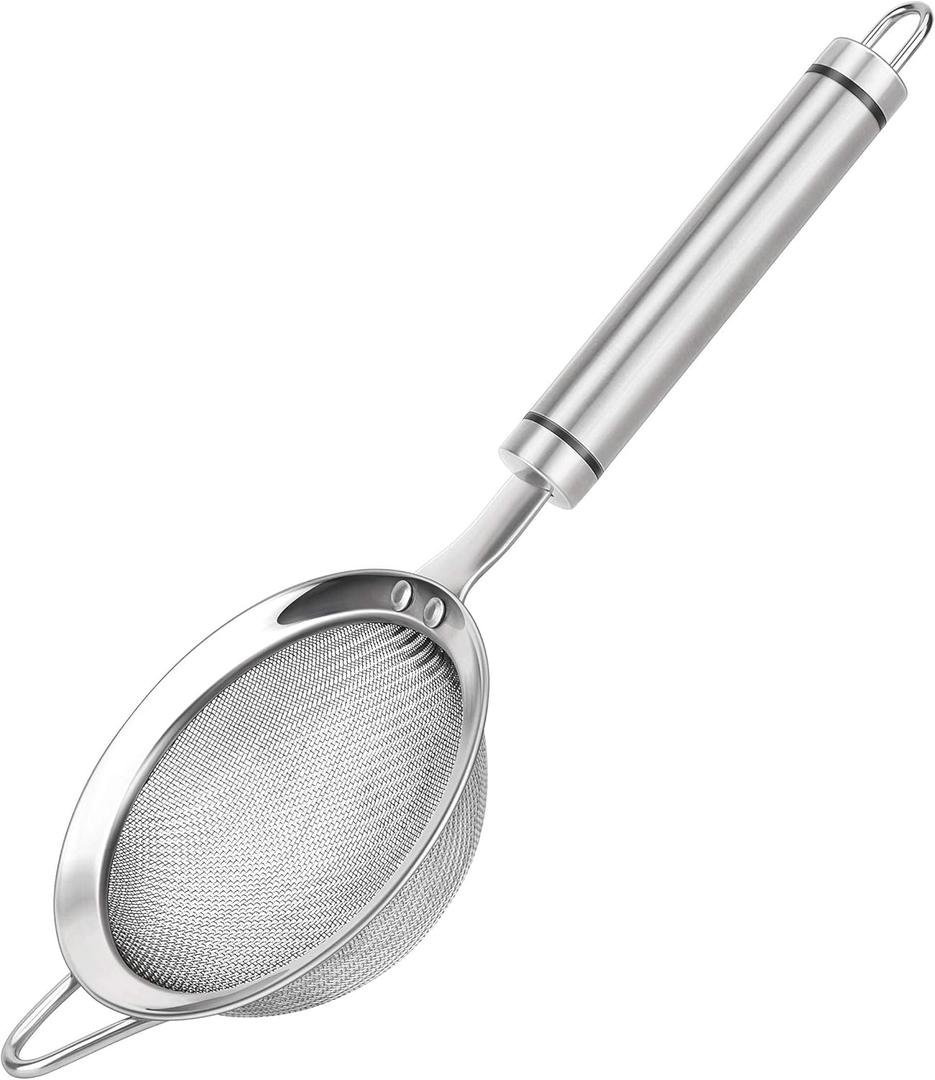 304 Stainless Steel Fine Mesh Strainers for Kitchen, Colander-Skimmer with Handle, Sieve Sifters for Food, Tea, Rice, Oil, Noodles, Fruits, Vegetable (3.35 in Small)