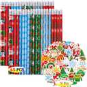 Merry Christmas Pencils for Kids Party Supplies Favors - 45PCS Pencils+50PCS Sticker Multicolored Snowman Santa Claus Christmas Tree Elk Stationery Pencil Office School Party Favors Decorations