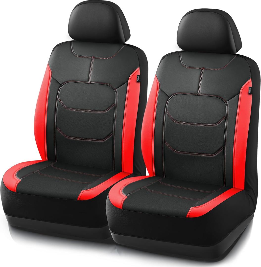 Road Comforts Premium Leather Front Seat Cover  Airbag-Compatible, Universal for Cars, SUVs, Trucks, and Vans - Red