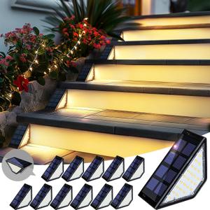 Solar Step Lights for Outside,24 LEDs Solar Stair Lights Waterproof IP65,Solar Deck Lights Outdoor for Yard, Porch, Front Door, Stair, Step, Patio, Deck(12 Pack, Warm White)