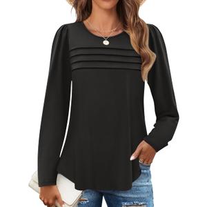 ZESICA Women's Fashion Long Sleeve Shirts 2025 Dressy Casual Blouses Trendy Pleated Tunic Tops (XL)