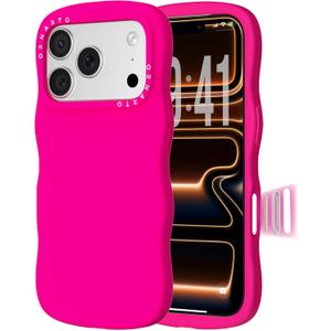 ORNARTO for iPhone 17 Pro Case 6.3", Wavy Liquid Silicone Shockproof Drop Protection Cover with Camera Control Button, Skin-Friendly Microfiber Lining  Hot Pink