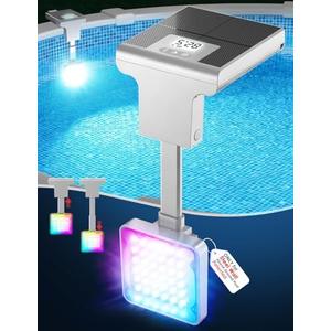 LightHacker Solar Pool Light for Steel Wall Above Ground Pool Light,Submersible Pool Light with LCD Pool Thermometer,Underwater light for Pool Accessories,10 Light Modes Swimming Pool LED Lighting,2 PCS, Blue