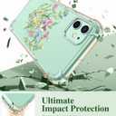 GVIEWIN for iPhone 11 Case Floral, with Screen Protector&Camera Lens Protector,[Non Yellowing] Soft Shockproof Clear Phone Protective Cover for Women, Flower Pattern Design 6.1"(Bloomcore/Green)
