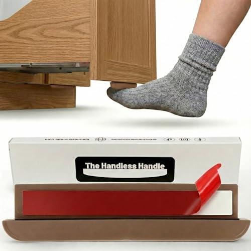 The Handless Handle – Hands-Free Garbage Drawer Foot Pull Handle, Touchless Opener for Drawers, Bins, & Cabinets (Light Brown, 1 Pack)