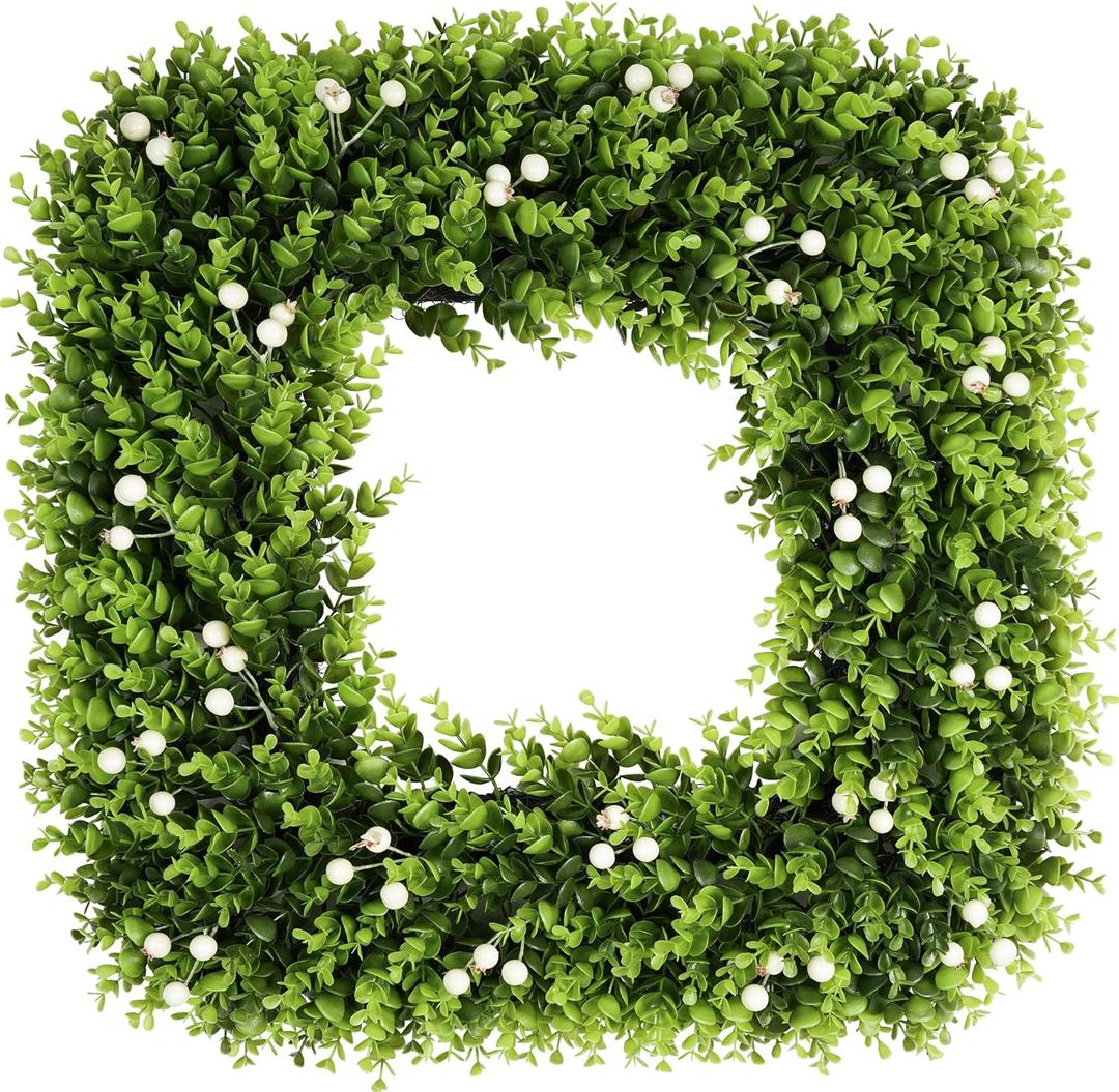 24 Inch Large Boxwood Wreath with White Berries, Spring Summer Artificial Green Wreaths for Front Door Farmhous Wedding Window Hanging Wall All Year Round Indoor & Outdoor