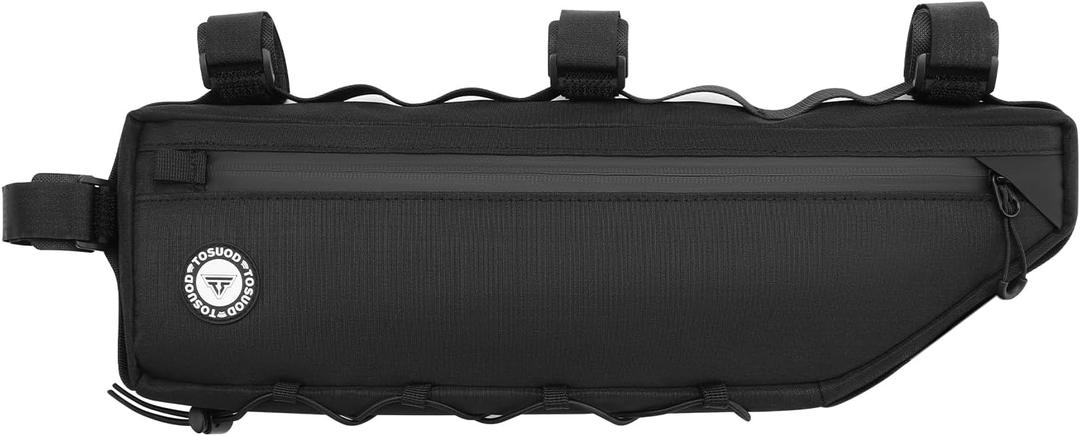 Bike Frame Bag 2L/3L  Waterproof 600D/Scratch-Proof, 7" Phone Fit, 4-Point & Multi-Position Anti-Sway Straps, Full-Side Zipper Quick Access, Tool-Free Install, Universal MTB/Road/Gravel/E-Bike