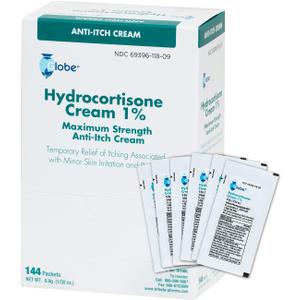 Globe (Box 144 Hydrocortisone 1% Maximum Strength Cream, (0.9g Single Packet) Anti-Itch Cream for Redness, Swelling, Itching, Rash, Bug/Mosquito Bites, Eczema, Hemorrhoids & More