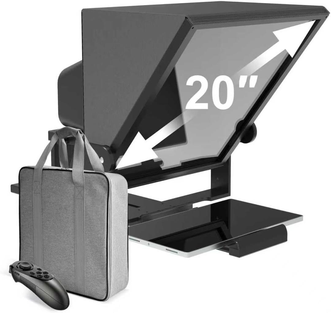 20-Inch HD Wide-Angle Teleprompter, Manually Adjustable Height, Compatible with Multiple Devices, Includes Remote Control & Free Teleprompter App
