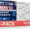 BNX TruFilter 14x30x1 Air Filter MERV 13 (6-Pack) - MADE IN USA - Electrostatic Pleated Air Conditioner HVAC AC Furnace Filters for Allergies, Pollen, Mold, Bacteria, Smoke, Allergen, MPR 1900 FPR 10