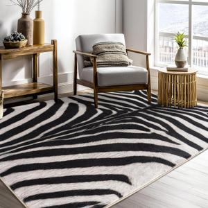 Zebra Rug Area Rugs for Living Room, 4x6 Animal Print Rug Machine Washable for Bedroom Dining Room Western Home Decor Non-Slip Low Pile Indoor Floor Carpet