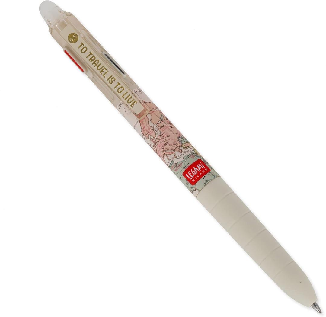 Legami - Erasable Gel Pen 3 Colours, Refillable, Ergonomic Handle, Tip Diameter 0.5 mm, Travel Theme