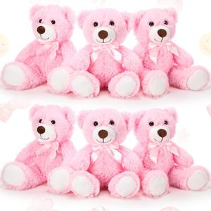Aoriher 6 Pieces 10 Inch Bear Stuffed Animals Bulk Baby Shower Soft Cute Bear Plush Toys Sleeping and Playing Baby Shower Birthday Party Favor Decorations (Pink)