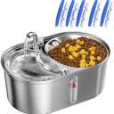 Dual Bowl Cat Water Fountain 3L/101oz,Stainless Steel Pet Drinking Fountain,2-in-1 Cat Bowls for Food-Water(Water-Water),Ultra-Silent Automatic Dog Water Dispenser with Pump and 5 Filters