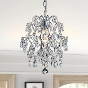 Bestier Modern Pendant Chandelier Crystal Raindrop Lighting Ceiling Light Fixture Lamp for Dining Room Bathroom Bedroom Livingroom entryway 1 E26 Bulbs Required D13 in x H16 in (D13" x H16", Silver)