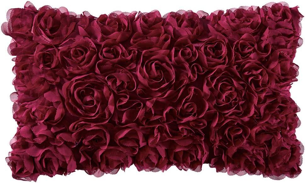 MIULEE 3D Rose Flower Pillow Cover Decorative Valentines Romantic Stereo Chiffon Aesthetic Solid Pillowcase for Girl Women Girlfriend Couch Bedroom Decor 12x20 Inch Red