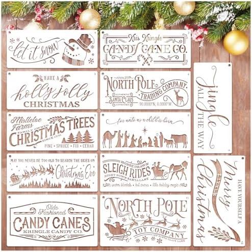 Christmas Stencils for Door Mats, Large Reusable Nativity Christmas Stencils for Painting on Wood Crafts Doormat Door Hanger Signs Holiday (long12)