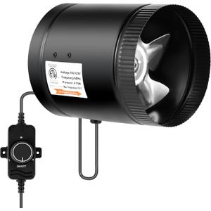 Simple Deluxe 6" Inline Booster Duct Fan 275 CFM with Speed Controller, Ventilation Exhaust HVAC Fan for Basements, Bathrooms, Kitchens, Attics and Grow Tents, Black