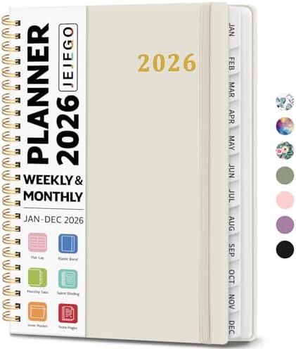 2026 Planner, Weekly and Monthly Calendar Planner Book, January 2026 - December 2026, Hardcover Spiral Planner with Monthly Tabs, Notes Pages, Perfect for Women & Men, A5 (6.4" x 8.5") - Beige