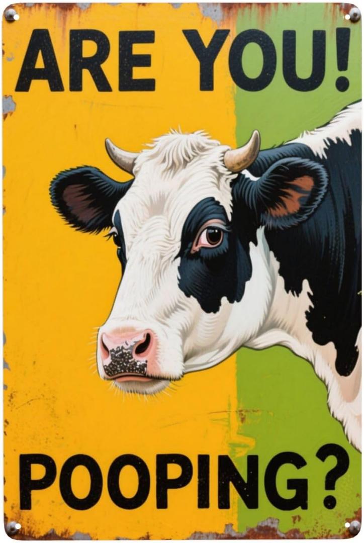 3 x Funny Cow Are You Pooping Sign House Decoration Tin Sign for Bathroom Restroom 8x16 Inch Metal Signs