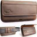 Topstache Leather Phone Holster with Belt Clip for Galaxy S25/S24/S23/S22 - Magnetic Closure Leather Phone Belt Holder Pouch for iPhone 17/16/15/14/13 - Fit Protective Case on, L,Darkbrown