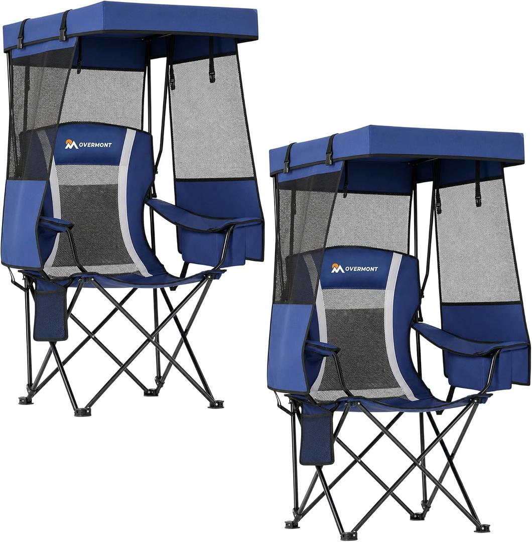 Overmont 2 Pack Camping Chair - Folding Chair with Adjustable Canopy Sunshade