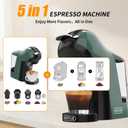 KOTLIE EM-308B Espresso Machine, Single Serve Coffee Maker Compatible with Multiple Capsule Types, Ground Coffee, and ESE Pods, 3 Temperatures, 7 Water Volume Levels, 34 Oz Green