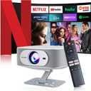 Netflix Licensed Projector with Wifi Bluetooth 4K, Auto Keystone/Electric Focus, Smart Android 13 NTV, 400 ANSI Lumen, 1080P Native Outdoor Movie Projector, Mini Portable, Built-in Apps (2025) (white)