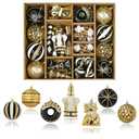 SHareconn 70pcs Christmas Balls Ornaments Set, Shatterproof Plastic Baubles for Xmas Tree Holiday Wedding Party Decorations with Hanging Strings, Black, White and Gold