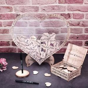 Heart Wedding Guest Book Alternative, Rustic Wooden Heart Drop Box Guestbook with Pen Holder, Wedding Sign Decor Frame for Reception Ceremony Birthday Party