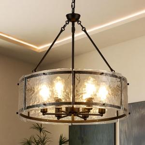 6-Light Glass Drum Chandelier for Dining Room Entryway, 24.4" 6-Light Chandelier
