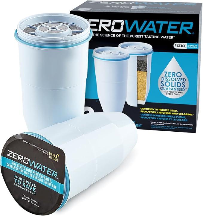 ZeroWater Official Replacement Filter  5Stage 0 TDS Filter Replacement  System IAPMO Certified to Reduce Lead, Chromium, and PFOA/PFOS, 2Pack