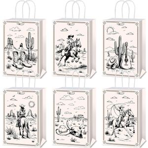 Naozinebi 12Pcs Western Cowgirl Favor Gift Bag Western Treat Bags Rodeo Bachelorette Paper Goodie Bags Wild West Cowgirl Party Supplies for Cowgirls Rodeo Birthday Party Decorations