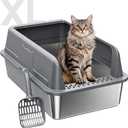 High-Sided Stainless Steel XL Cat Litter Box for Cats
High-Sided Design Prevents Urine Leakage,Non-Stick,Easy to Clean,Includes Scoop,Dark gray