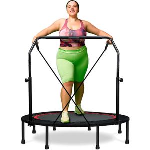 450 LBS Foldable Mini Trampoline for Adults & Kids 40" Rebounder Trampoline with Adjustable Foam Bar for Indoor Workout Fitness (Black)