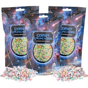 Comet Crunchies Freeze Dried Candy, Mini Fruit Flavored Pieces, Classic Movie Night Snacks, Resealable Bag, 2.4 Ounces (Pack of 3), BBD: 06/04/2026