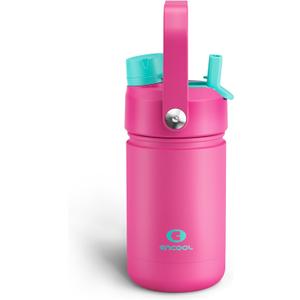 ENCOOL Kids Insulated Water Bottle with Straw - 12oz Stainless Steel Water Bottle with Dual Spouts, Leak-Proof, BPA-Free, Double Wall Vacuum Keeps Cold for 24 Hours for Sports, Travel (Light Crimson)