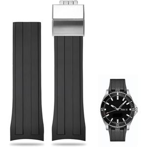 22mm Curved Lug End Watch Strap For Mido Ocean Star M026.430A series Replacement Sport Watch Band with deployment buckle (Black)