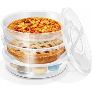 Crowye 3 Pcs 12 Inch Pie Carrier with Lid and Handle, 2 Compartments Food Storage Container Round Pizza Holder Reusable Pizza Keeper for Egg Cheese Tortilla Pastry Cakes Desserts