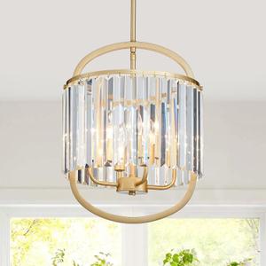 4-Light Modern Small Crystal Chandelier Mini Gold Pendant Lighting 12.8" Crystal Lamp for Closet Bedroom Foyer Dining Room Hanging Ceiling Light Fixture